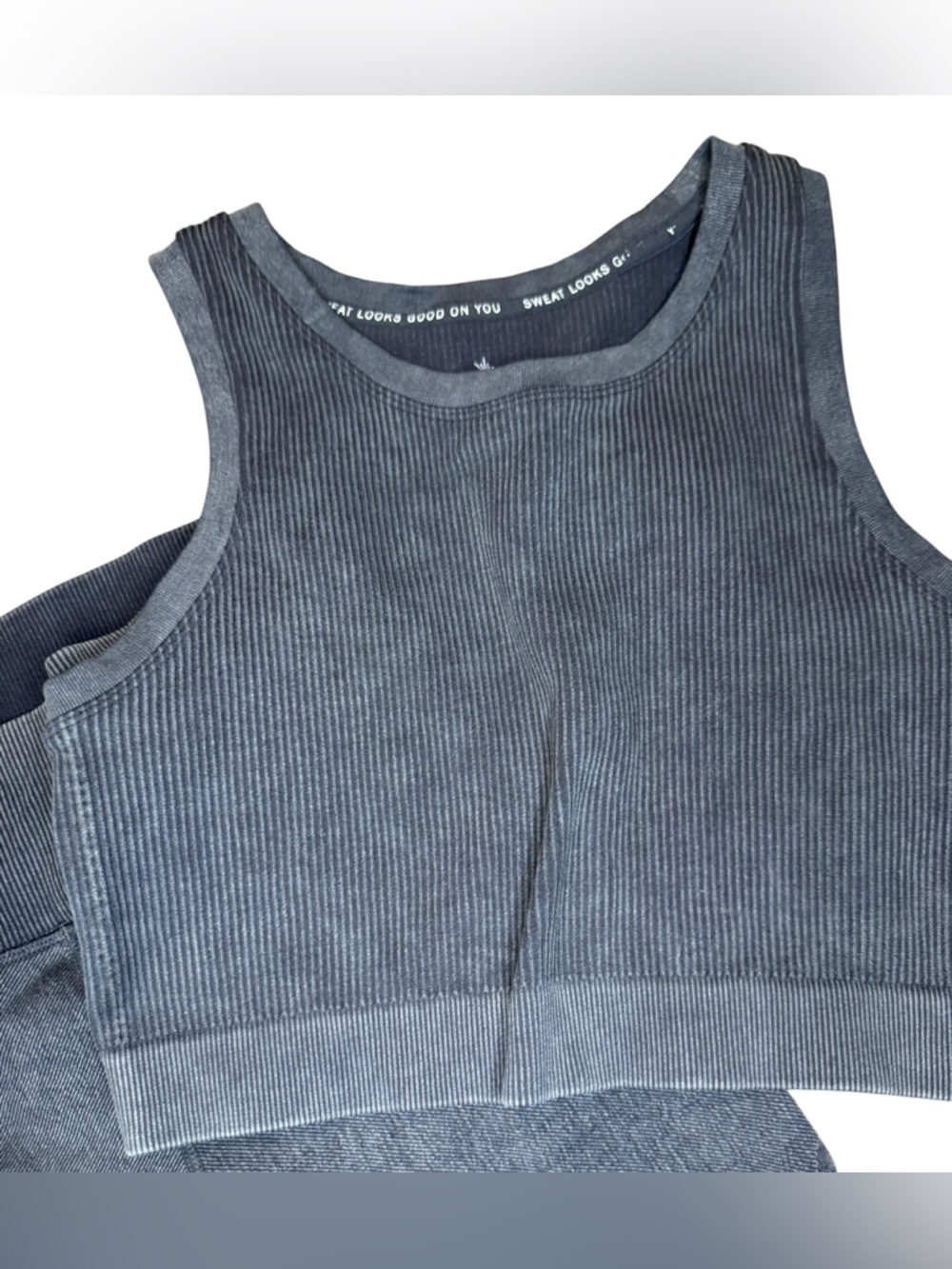 Offline by aerie Black Ribbed High-Rise Bike Shorts and Crop Top Set - Picture 5 of 6